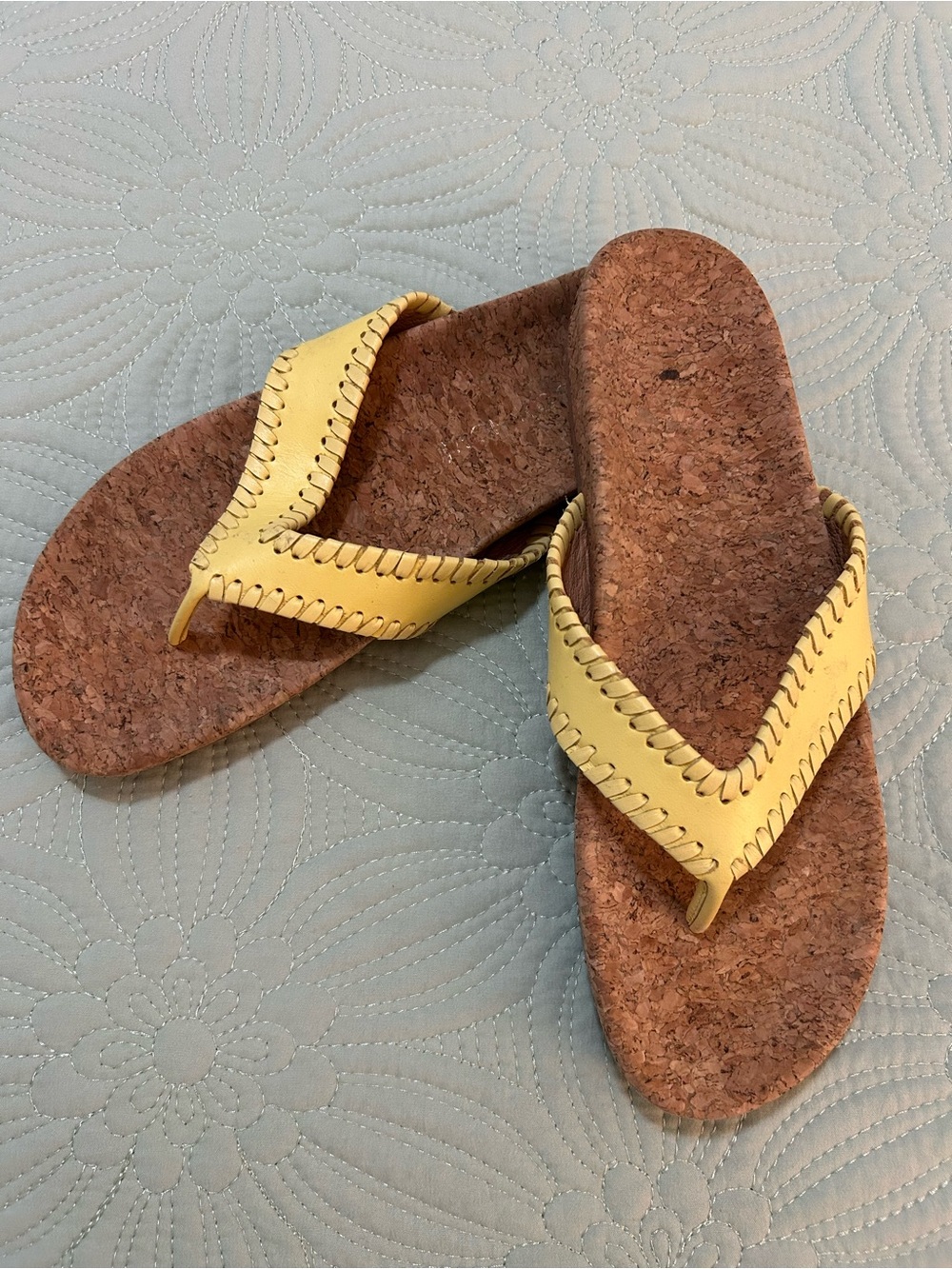 Jack Rogers Yellow Leather Thong Sandals with Cork Footbed